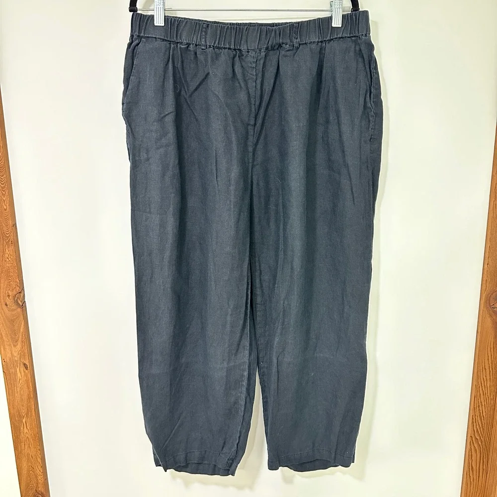 Quince 100% Linen Wide Leg Pants Womens XL Black Elastic Waist | Coastal Core
